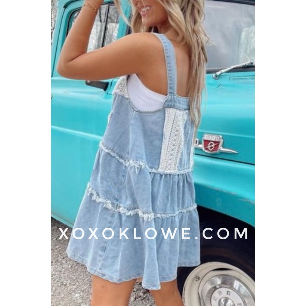 POL Denim + Crochet Patch Tiered Skirtall Mini Dress - Picture 4 of 16